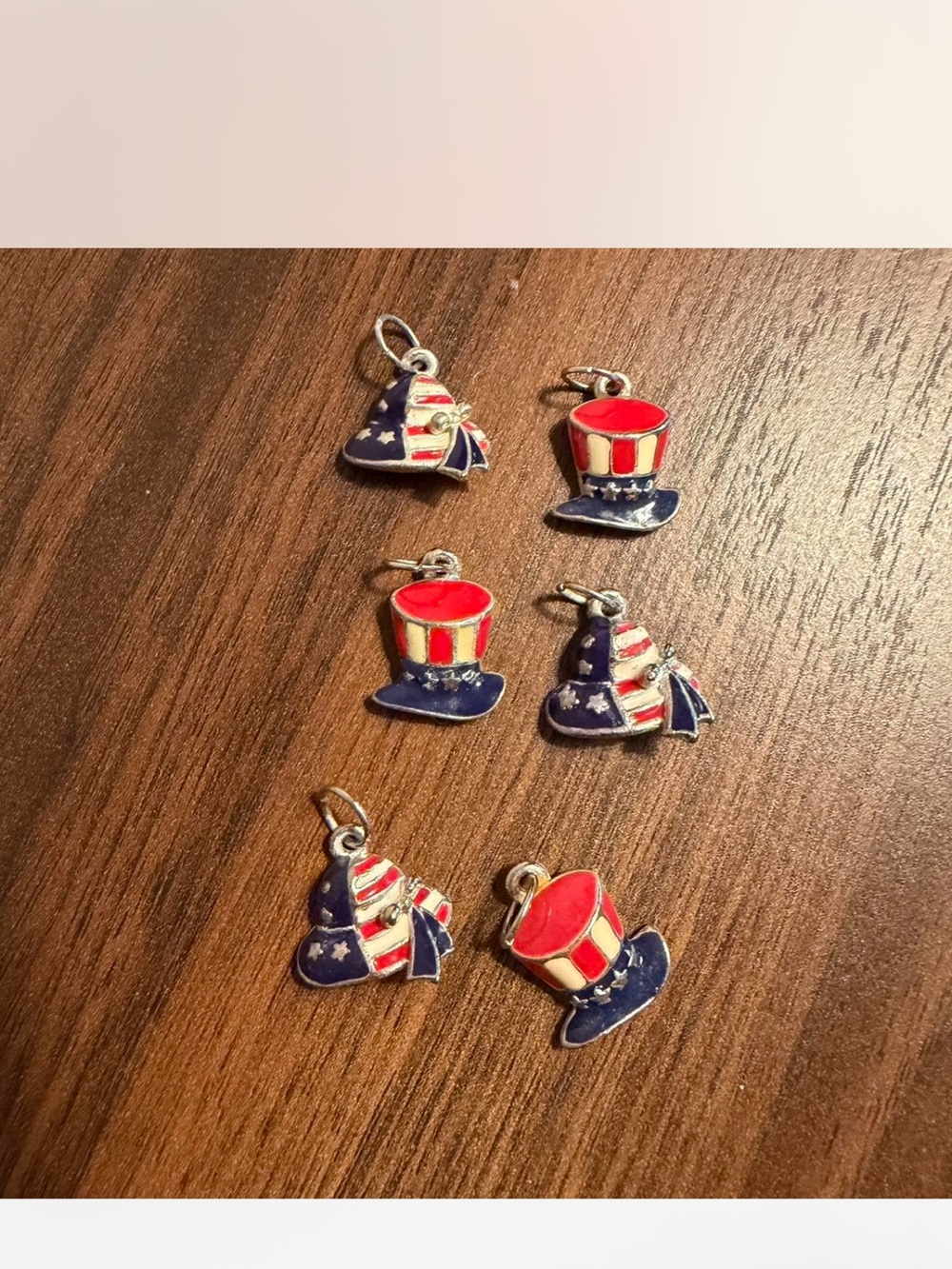 Vintage Patriotic Charm Set 4th of July Uncle Sam Hat & USA Flag Charms